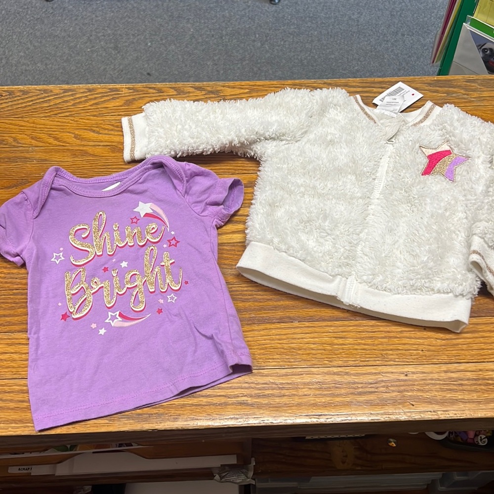 🌸3/$30🌸 WONDER NATION | white/gold teddy fleece jacket & “Shine bright” tee
